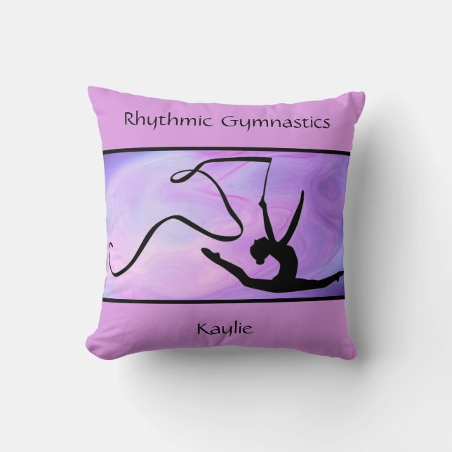Rhythmic Gymnastics Purple Ribbon Throw Pillow (Front)