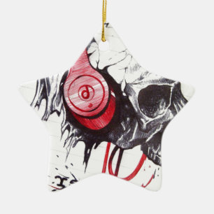 Rhythmic Skull Red Headphones Dark Art Designer Ho Ceramic Tree Decoration