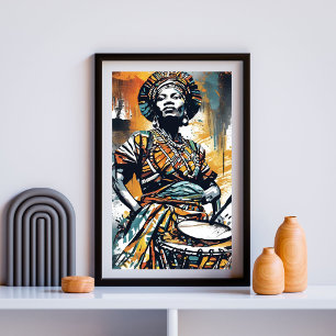 Rhythms of Her Spirit – African Drummer Woman Art Poster