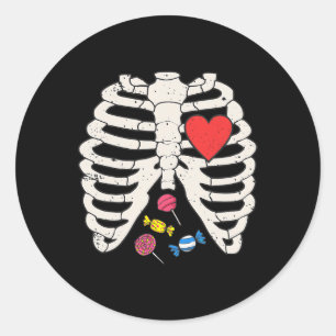 Rib Cage Candy Heart Funny Xray Halloween Kids Boy Classic Round Sticker
