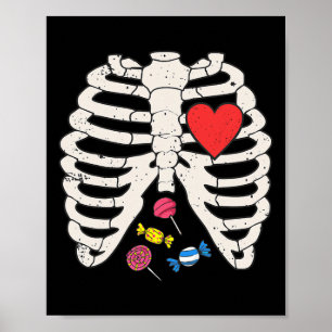 Rib Cage Candy Heart Funny Xray Halloween Kids Boy Poster