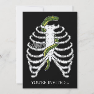 Rib Cage Skeleton Bones With Green Snake Halloween Invitation