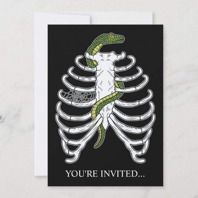 Rib Cage Skeleton Bones With Green Snake Halloween Invitation (Front)