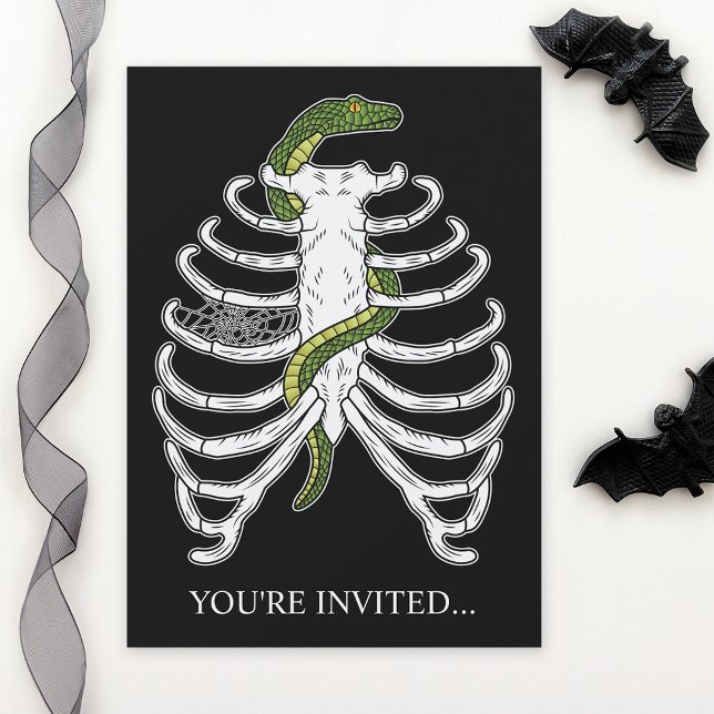 Rib Cage Skeleton Bones With Green Snake Halloween Invitation (Creator Uploaded)