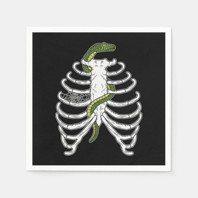Rib Cage Skeleton Bones With Green Snake Halloween Napkin (Front)