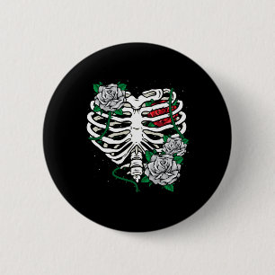 Rib Cage With Flowers Halloween Xray Skeleton Cand 6 Cm Round Badge