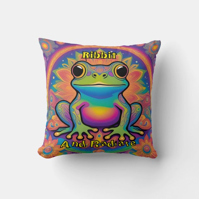 Ribbit and Radiate Boho Frog Groovy Vibes Cushion (Front)