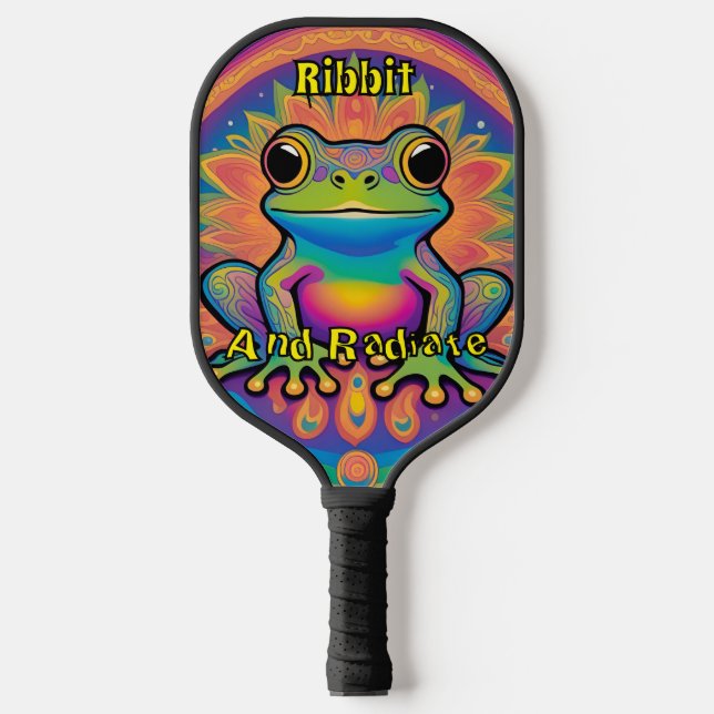 Ribbit and Radiate Psychedelic Frog Boho Groovy Pickleball Paddle (Front)