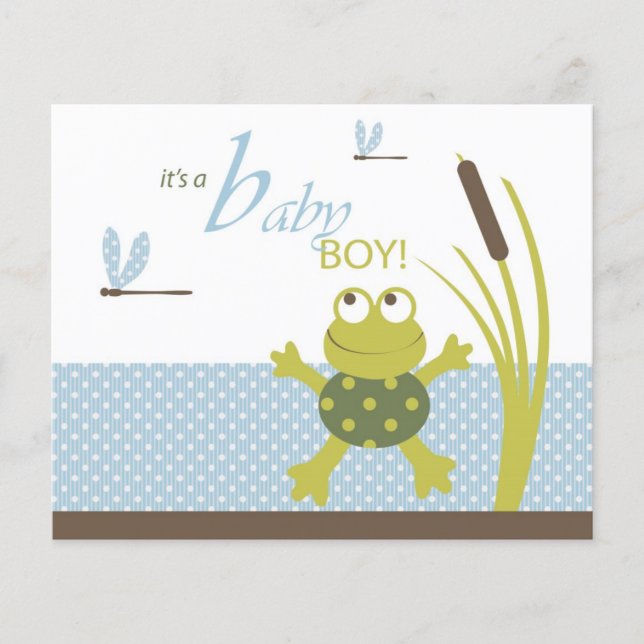 Ribbit Frog and Dragonfly Baby Shower Advice Card (Front)