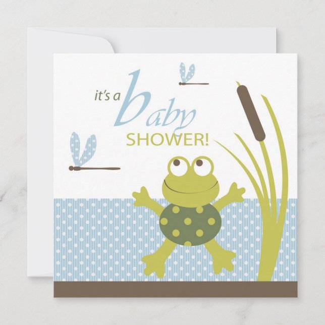 Ribbit Frog and Dragonfly Baby Shower Invitation (Front)