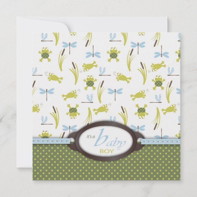Ribbit Frog and Dragonfly Baby Shower Invitation (Front)