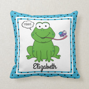 Ribbit the Frog, Cute Kid's Personalised w Name Cushion