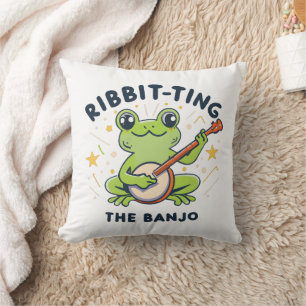 Ribbit-ting the Banjo Cute Frog Music Fun Cushion