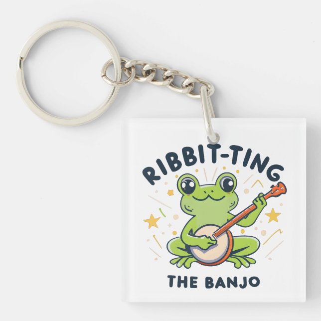 Ribbit-ting the Banjo ,Cute Frog Playing Music Key Ring (Front)