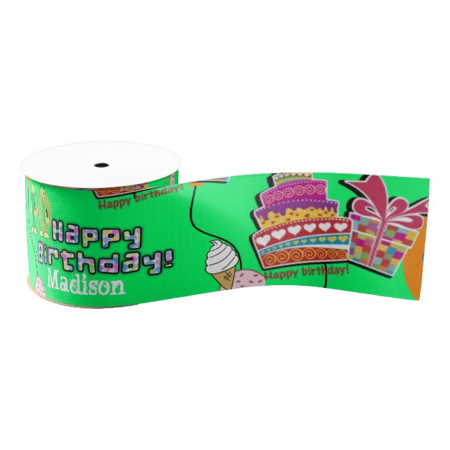Ribbon, #10 Happy 10th Birthday Ribbon Grosgrain Ribbon (Spool)