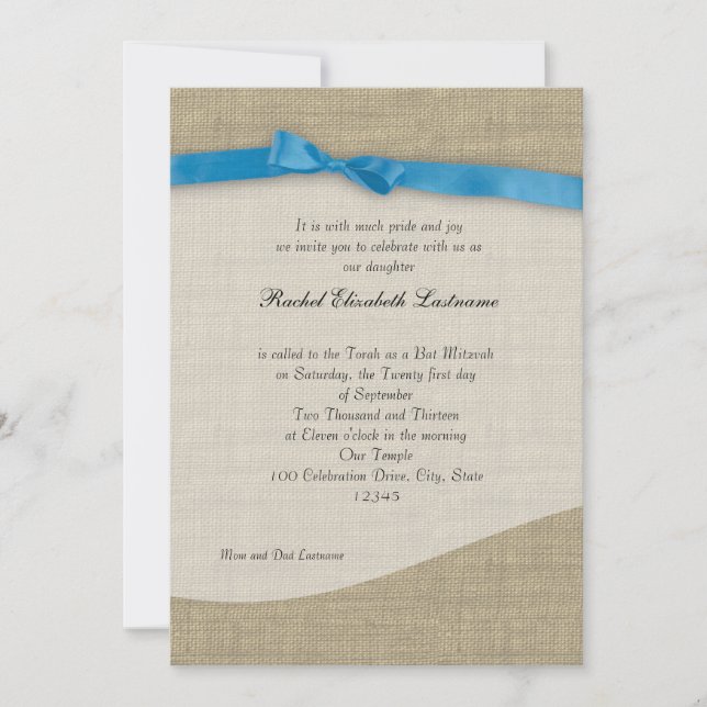 Ribbon and Burlap Bat Mitzvah Invitation (Front)