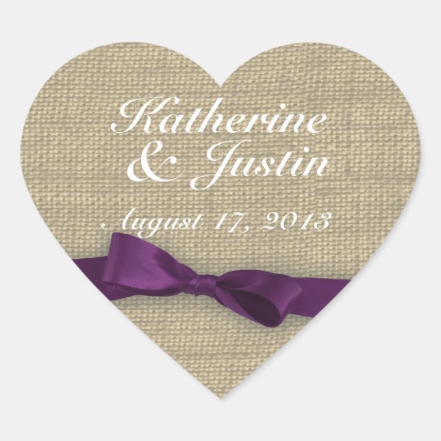 Ribbon and Burlap Heart Heart Sticker (Front)