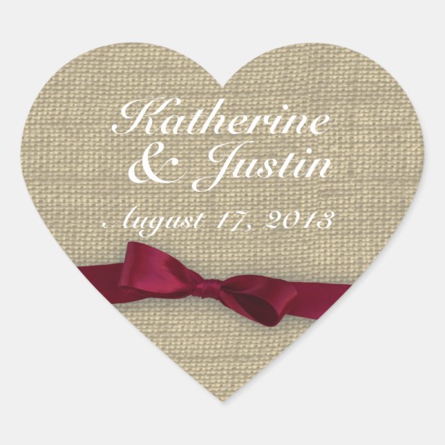 Ribbon and Burlap Heart Sticker (Front)