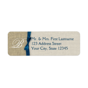 Ribbon and Burlap Navy Blue Monogram Return Address Label
