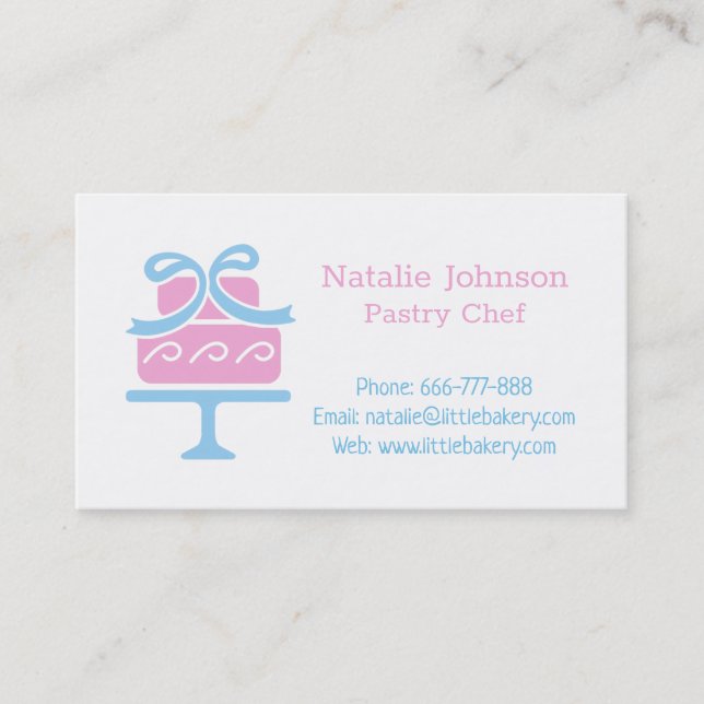 Ribbon and Cake on Stand Pastries Bakeries Business Card (Front)