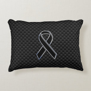 Ribbon Awareness Black Carbon Fibre Decorative Cushion