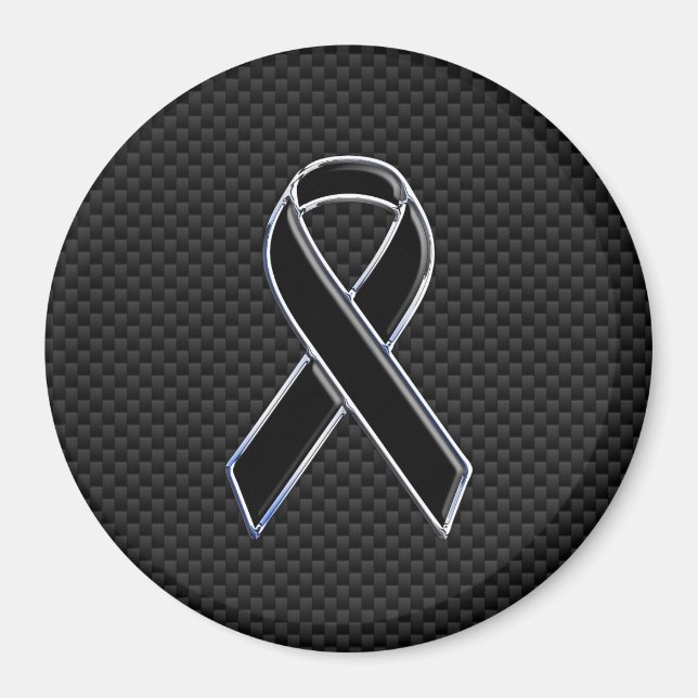 Ribbon Awareness Black Carbon Fibre Magnet (Front)