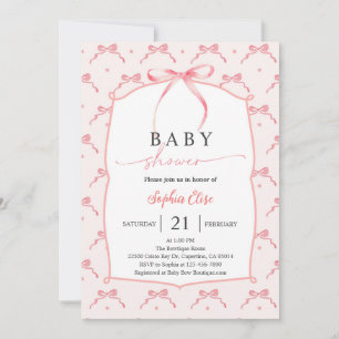 Ribbon Baby Girl Shower Invitation