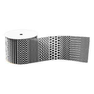 Ribbon - Black and White Mixed Pattern Designs Grosgrain Ribbon