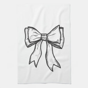 Ribbon bow black and white drawing tea towel