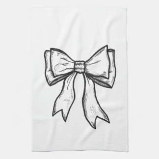 Ribbon bow black and white drawing tea towel