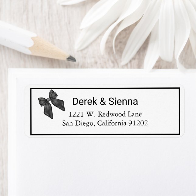 Ribbon Bow Classical Black & White Return Address  Label (Insitu)