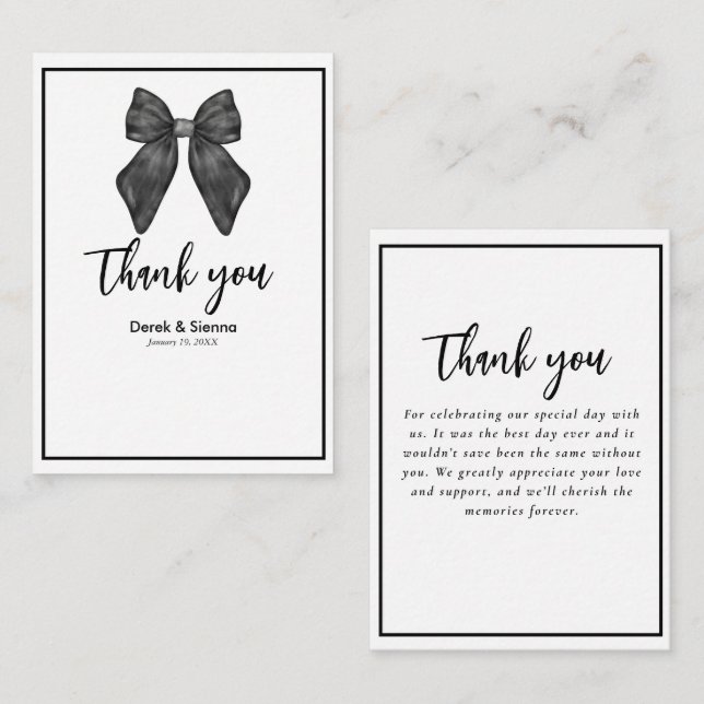 Ribbon Bow Classical Black & White Wedding Card (Front/Back)