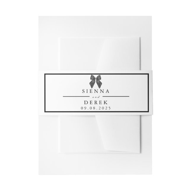 Ribbon Bow Classical Black & White Wedding Invitation Belly Band (Front Example)