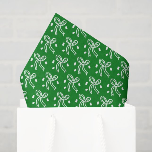 Ribbon Bow Doodle CHRISTMAS Holiday Green White Tissue Paper (Gift Bag)