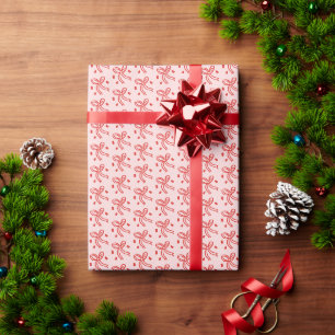 Ribbon Bow Doodle CHRISTMAS Holiday Pink Red Wrapping Paper