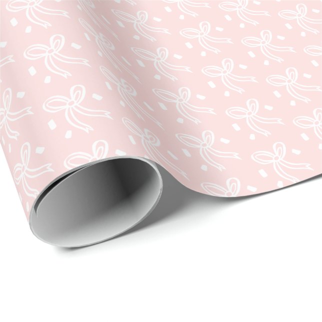 Ribbon Bow Doodle CHRISTMAS Holiday Pink White Wrapping Paper (Roll Corner)