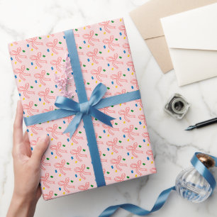 Ribbon Bow Doodle CHRISTMAS Holiday Pink Wrapping Paper