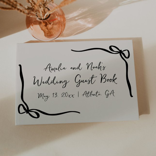 Ribbon Bow Modern Elegant Wedding Guest Book (Creator Uploaded)