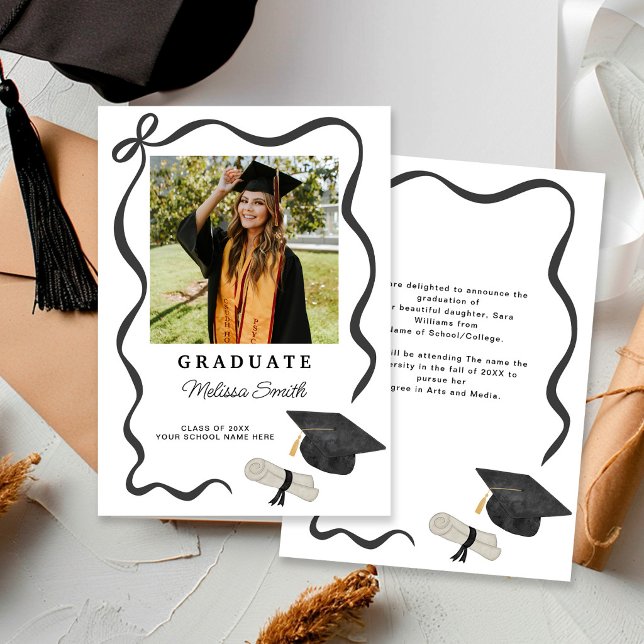 Ribbon Bow Photo Graduation Announcement (Creator Uploaded)