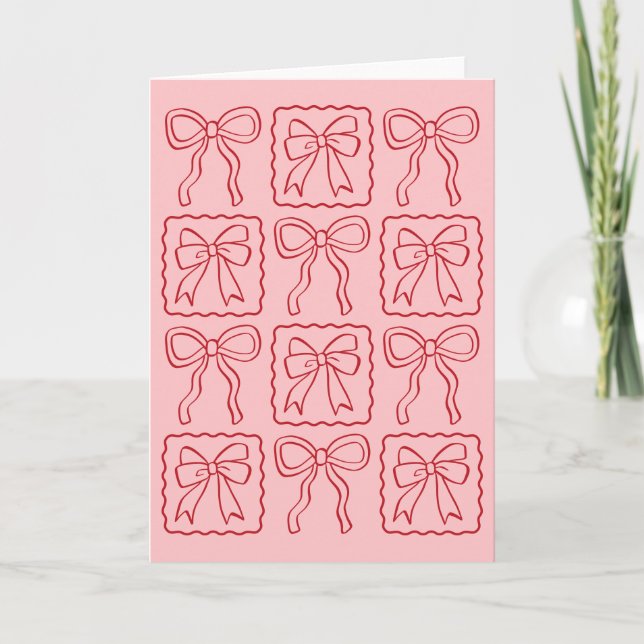 Ribbon Bow Pink Red Stationery Card (Front)