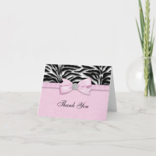 Ribbon Bow Pink Zebra Thank You Cards