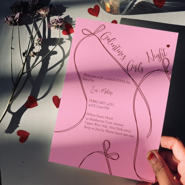 Ribbon Bows – Modern Galentine's girls night Invitation (Creator Uploaded)
