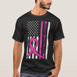 Ribbon Breast Cancer Awareness Month American Flag T-Shirt