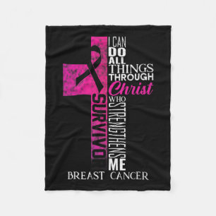 Ribbon Breast Cancer Survivor Christian Cross  Fleece Blanket