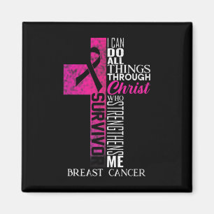 Ribbon Breast Cancer Survivor Christian Cross Magnet