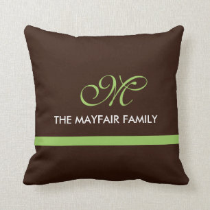 Ribbon Brown Lime Green Family Monogram Design Cushion