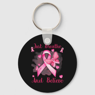 Ribbon Butterfly Breathe And Believe Breast Cancer Key Ring