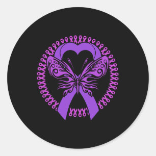 Ribbon Butterfly - Fibromyalgia Awareness  Classic Round Sticker