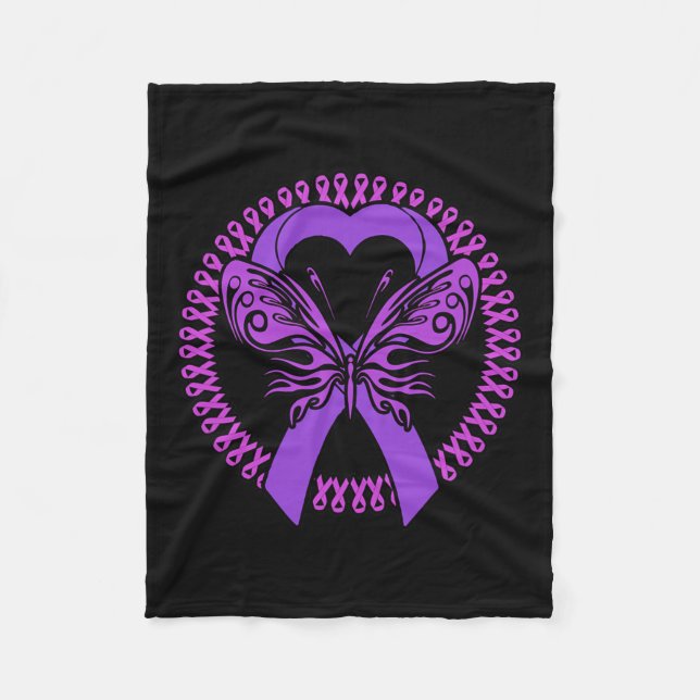 Ribbon Butterfly - Fibromyalgia Awareness  Fleece Blanket (Front)