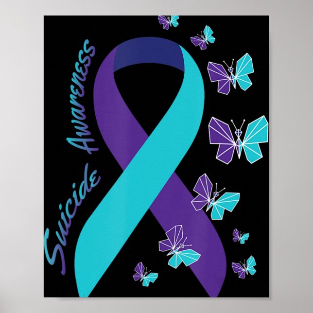 Ribbon Butterfly Suicide Awareness Mental Health  Poster (Front)